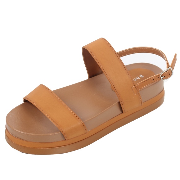 Shoes - Tan 2 Band Slingback Flatform Sandal
